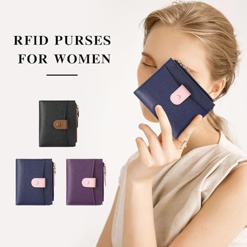 SENDEFN Small Wallet Women Leather RFID Blocking Bifold Zipper Pocket Card Holder with ID Window4