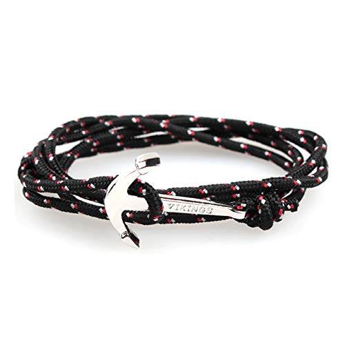 ZENSE - Bracelet cordon ancre marine ajustable ZB0318, Noir