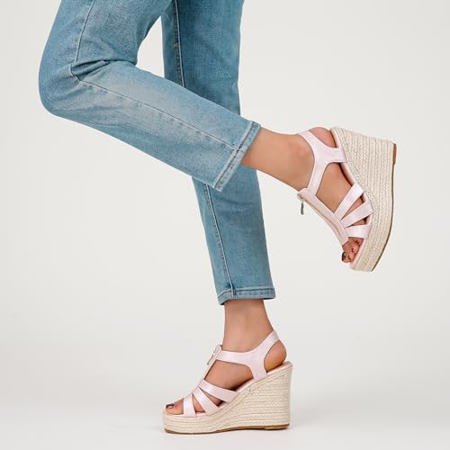 Image of Womens Front Zipper Espadrille Wedge Sandals Dressy, High Heel Platform Sandals Open Toe Slingback, Comfy Sexy Summer Wedges Sandals