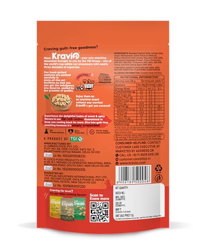 Image of Kravio Premium Thai Chilli Roasted Cashew Nuts 200g | Zero Cholesterol Natural Jumbo Size Whole Kaju Nuts & Dry Fruits | Rich in Protein, Roasted Crunchy Delicious Healthy Snacks