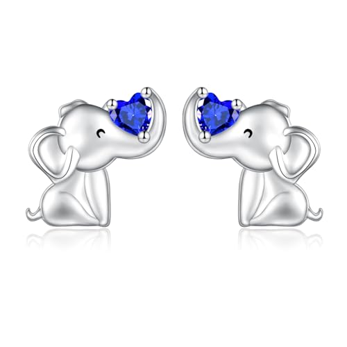 925 Sterling Silver Elephant Earrings Stud Birthstone Hypoallergenic Cute Animal Earrings Jewelry Gift for Women