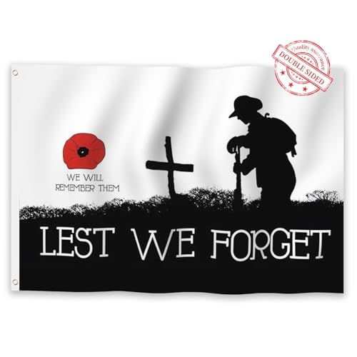 Aoihrraan Affinché Dimentichiamo Bandiera 180x300cm Doppio Lato Rosso Papavero Guerriero Croce Bandiere Banner Per Feste Patriotiche Casa Porch Garden Veterans Day Bandiere Con 2 Robusti Grommets