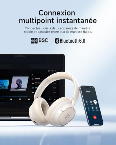 Casque écouteur bluetooth sans fil 40h autonomie mode ANC Baseus - 7