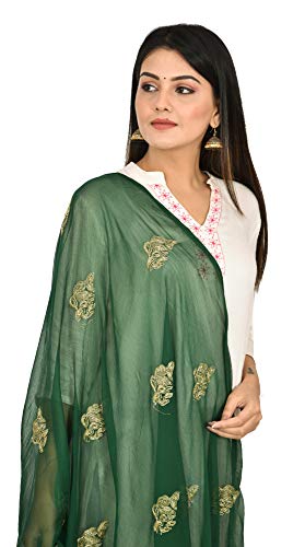Image of YOUTHQUAKE Golden Patti Embroidered Work Chiffon Dupatta for Womens & Girls with Jaalar Lace