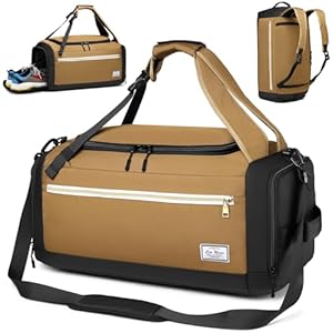Gym Bags for Men with Shoes Compartment & Wet Pocket 4 Way Large Sports Duffle Bag Backpack Birthday/Father’s Day Gift for Men (Brown)