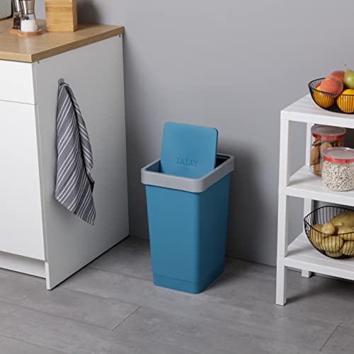 Image of TATAY Smart 25L Rubbish Bin Kitchen with Swing Lid | Compact and Functional | Indoor and Outdoor Use | Fits 30L Bags | BPA-Free Durable Plastic | 26x34x47cm, Blue
