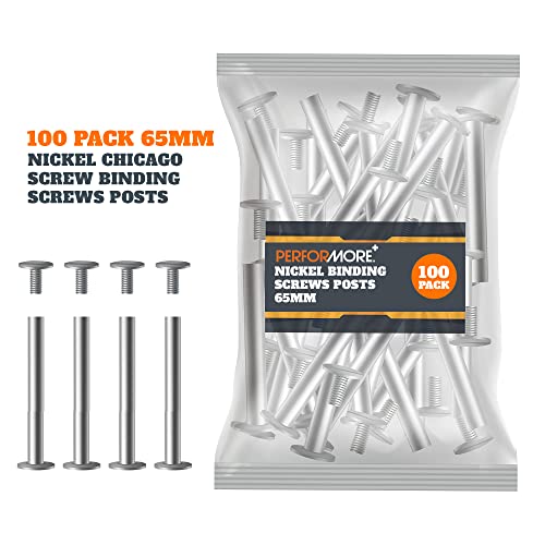 100 Pack Of Chicago Screw Post Binding Screws, 65Mm Nickel Plated Metal Screw Posts For Scrapbooking, Photo Albums, Binding Leather Repair #TOP1