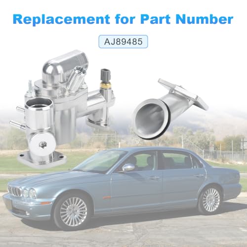 Image of WMPHE Aluminum Engine Coolant Thermostat Housing Compatible with Jaguar Vanden Plas 2004-2005 S-Type 2003-2005 XJR 2004-2005 XJ8 2004-2005 Super 2005 Replacement for AJ89485