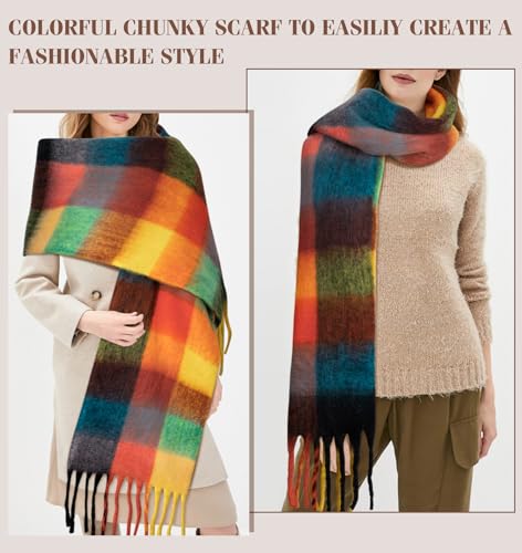 YSense Womens Winter Scarf Chunky Oversized Plaid Thick Blanket Scarf Big Coloured Warm Shawl Wrap3