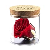 Amoroses Bijou - Rose stabilisée éternelle avec Calice plaqué Or 24K dans Un Bocal en Verre | Idée Cadeau avec Gravure personnalisée Ti Amo