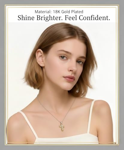 Image of URTHEONE Moissanite Cross Necklace for Women, 925 Sterling Silver 14KGold Plated Necklaces with Sparkling Moissanite Pendant, Faith Women's Jewelry, Trendy Gift for Women Mom Friend