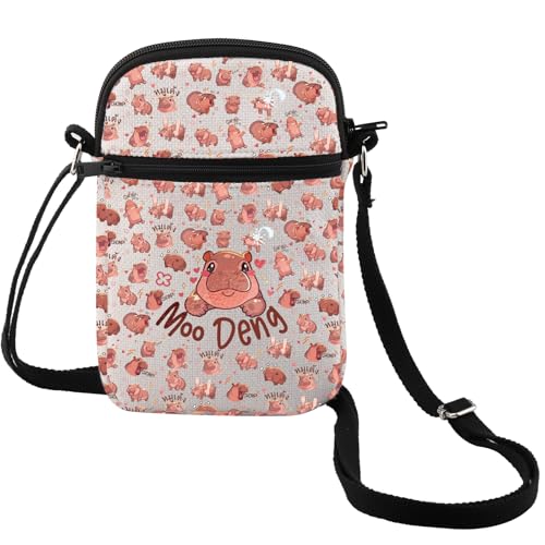 MEIKIUP Moo Deng Crossbody Bag Cute Little Pigmy Hippo Shoulder Bag Moo Deng Merchandise Hippo Lover Gift