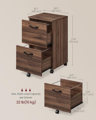 Image of VASAGLE Custos Collection - 2-Drawer File Cabinet for Home Office, Small Rolling File Cabinet, Printer Stand, for A4, Letter-Size Files, Hanging File Folders, Natural Walnut UOFC040K101S