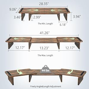 Zimilar dual monitor stand riser with adjustable length and angle wood for desk riser 2 monitors storage space rust brown large  urban country home decor