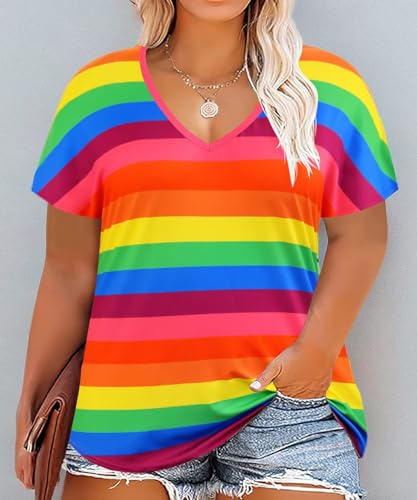 Image of TIYOMI Plus Size Tops for Women V Neck Tshirts Basic Tunic Casual Hawaii Floral Tie Dye Camo Summer Short Sleeve Tee XL-5XL