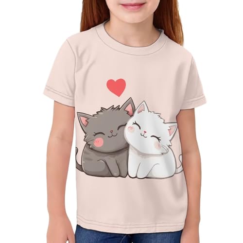 JEOCODY Cat Shirts for Girls Size 7 8 Kids Short Sleeve Graphic T-Shirts Athletic Sports Running Soft Summer Top Tunic Tees Tops