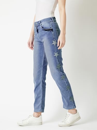 Image of Miss Chase Women's Skinny High Rise Cropped Fringed Hemline Detailing Stretchable Denim Jeans