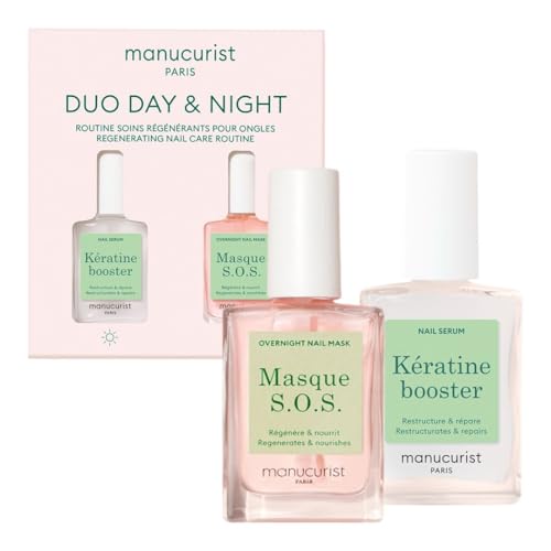 Manucurist Duo Jour & Nuit Keratine Booster et Masque SOS – Routine pour Ongles Mous ou Abîmés – Kit Ongles : 1 Sérum Fortifiant Kératine Végétale, 1...