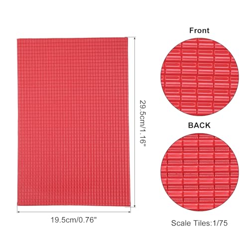 sourcing map Miniatur Dachziegel PVC Modell Dachziegel Mini Heimwerker Dachziegel Modell Bau Set für Modellbau Puppenhäuser Garten Schleifentisch 29.5x19.5cm/1.16x0.76 Rot Pack von 4 1:75
