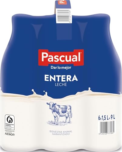 Leche Pascual - Leche Entera - Bienestar Animal - Pack 6 x 1,5L - Ideal para niños y adultos, Producto Natural y Saludable