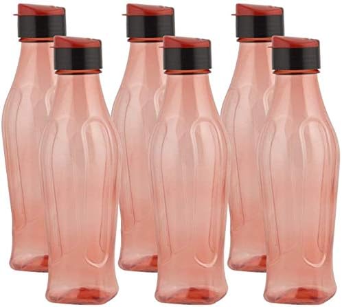 PEARLPET Plastic Zed Water Bottles, 900 Ml, Pack of 6, Red