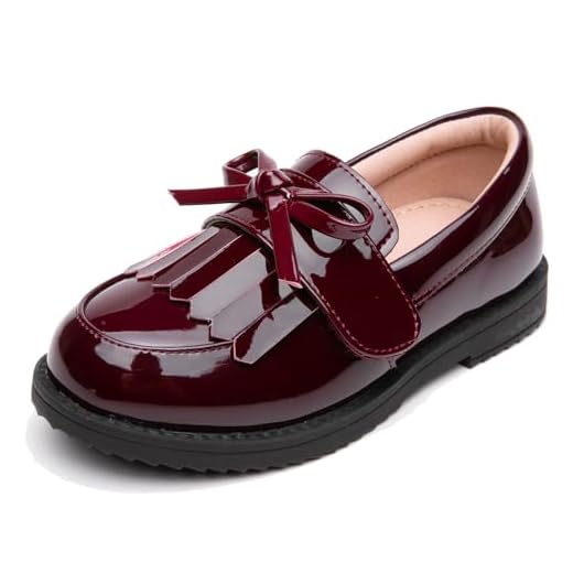 DADAWEN Girl's Loafers Slip On Tassel Oxford Shoes Flats Round Toe School Uniform Dress Shoes (Toddler/Little Kid/Big Kid) Wine Red US Size 3 M Big Kid