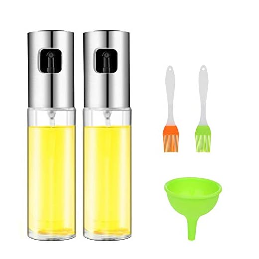Cozywind 2pcs Pulverizador Aceite,Aceitera de Cocina,100 ml Botella de Aceite de Vidrio para Ensaladas/Tostadas/Barbacoa, con 2 Pequeños Cepillos de Aceite, 1 Mini Embudo de Silicona