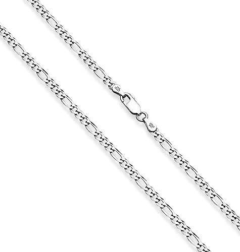 Miabella Italian 925 Sterling Silver, 18K Gold Plated 3mm Diamond-Cut Figaro Link Chain Necklace for Women Men, Made in Italy2
