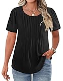 IN'VOLAND Plus Size T Shirts for Women Casual Crew Neck Puff Short Sleeve Summer Tunic Top Floral Printed Trendy Blouses 1X Black