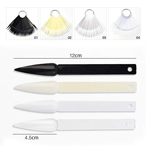 Qimyar 160 Pcs False Nail Sticks Nail Art Tips Display Polish Board Fan-Shaped Nail Swatch Sticks Nail Practice Color Display Nail Supplies Transparent/Black/Natural/Milky Colors, Stiletto Nails Tips #TOP1