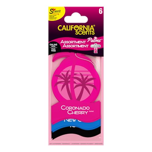 California Scents Auto Duftbäume, Auto-Lufterfrischer – Lang anhaltender Auto Duft für frischen Raumduft, Ice, Coronado Cherry and Newport New Car Duft, 6er-Set