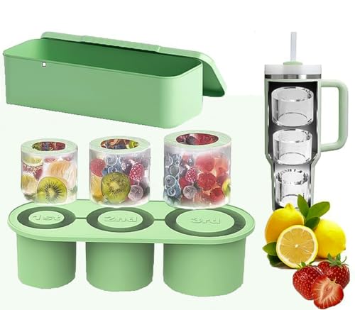 Ice Cube Tray for Stanley Cup 30-40oz, Stanley Ice Mold, Ice Cube Mold, Ice Cube Tray With Lid, Ice Cube Trays for Freezer Chilling Cocktails, Drinks, Coffee, Easy Fill Release Ice Maker (Green)