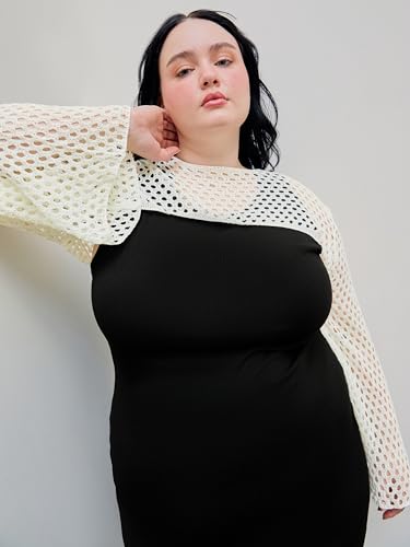 Image of CIDER Women's Shrugs Mesh Crop Tops Bolero Hollow Out Long Sleeve Crochet Sweater Bolero