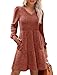 SAMPEEL Long Sleeve Dress for Women V Neck Baby Doll Short Sweater Dresses for Family Photos Caramel S