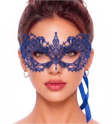 Blue Masquerade Mask For Women - Lace Masquerade Masks for Masquerade Party Proms Photo Shoot Venetian Party Mardi Gras Halloween & Cosplay - Blue Color - Made in the USA