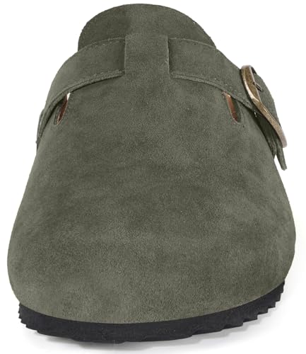 Image of Womens Suede Clogs Mens Genuine Leather Mules Cork Footbed Sandals with Arch Support
