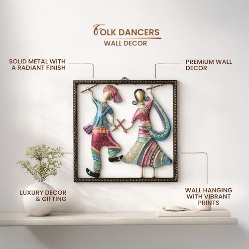 Image of Habere India-All the Cultures Fabricating India Rajasthani Figures Wall Decor | Wall Decor for Living Room | Rajasthani Wall Decoration | Folk Art Panel | Gifting Wall Art (Design02: L33 x W4 x H35 cm)
