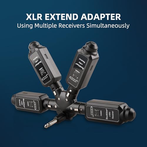 Adaptador inalámbrico UHF XLR a TRS de múltiples salidas para micrófonos dinámicos, guitarra, mezcladora y sistema PA, con 16 frecuencias ajustables y carga USB miniatura 3