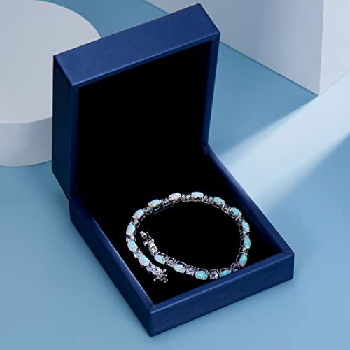 Gemlanto October Birthstone Bracelets Sterling Silver Created Opal Tennis Bracelet Oval And Round Sparkling Cubic Zirconia Cz Bracelets Charm Jewelry For Women Girls 7 Inch #TOP5