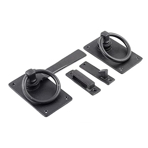 Renovators Supply Manufacturing Door Lock Latch 6.5 In. Black Wrought Iron Gate Latch Garage Barn Door Lock With Mounting Hardware #TOP6