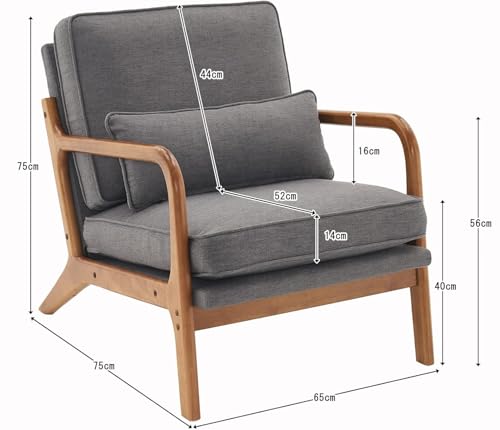 TOPAIM アームチェア 1人掛け ソファー 幅65cm 座椅子 リネン 無垢材 洗える 背もたれ コーナーソファ ローソファ まくら付き 肉厚クッション14cm 高密度スポンジ 肘付き シンプル 北欧 一人暮らし (ブラウン/ダークグレー) [2]