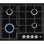 AEG 3000 Gas Hob 60cm, 4 Cooking Zones HGX64200SB, Iron Grid Pan Supports, Speed Burners, Integrated ignition, Automatic Gas Shut-off, Quick Heat Up, Less Energy Consumption, 594x510mm, Black