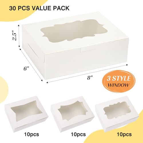 TOMNK 30pcs Cookie Boxes, 8x6x2.5 Inches 3 Style Windows Treat Boxes with Window for Treats, Chocolate Covered Strawberries, Muffins, Donuts - Thumbnail 2