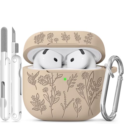 Image of for Airpods 4 Case, Ekoonpft Flower Engraved Cases for Apple AirPods 4th Generation 2024, Soft Silicone Cover for Women Girly with 3-in-1 Cleaning Kit & Keychain, Anti-Scratch, Shockproof
