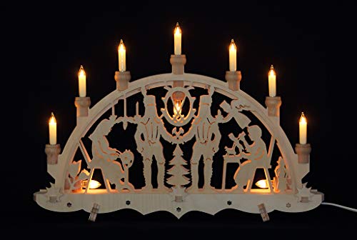Preisvergleich Produktbild Schwibbogen Lichterbogen Erzgebirge Bergmänner innenbeleuchtet mit offenen Kerzen