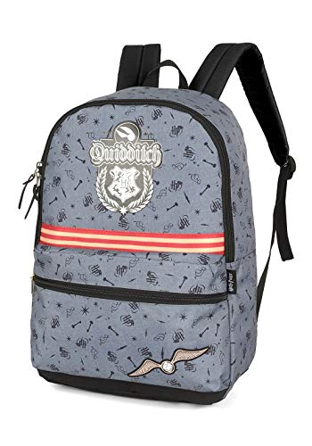 Mochila Costa Escolar Cinza e Preta Harry Potter Quidditch Original Licenciada, Luxcel, MS46044HP/CZ