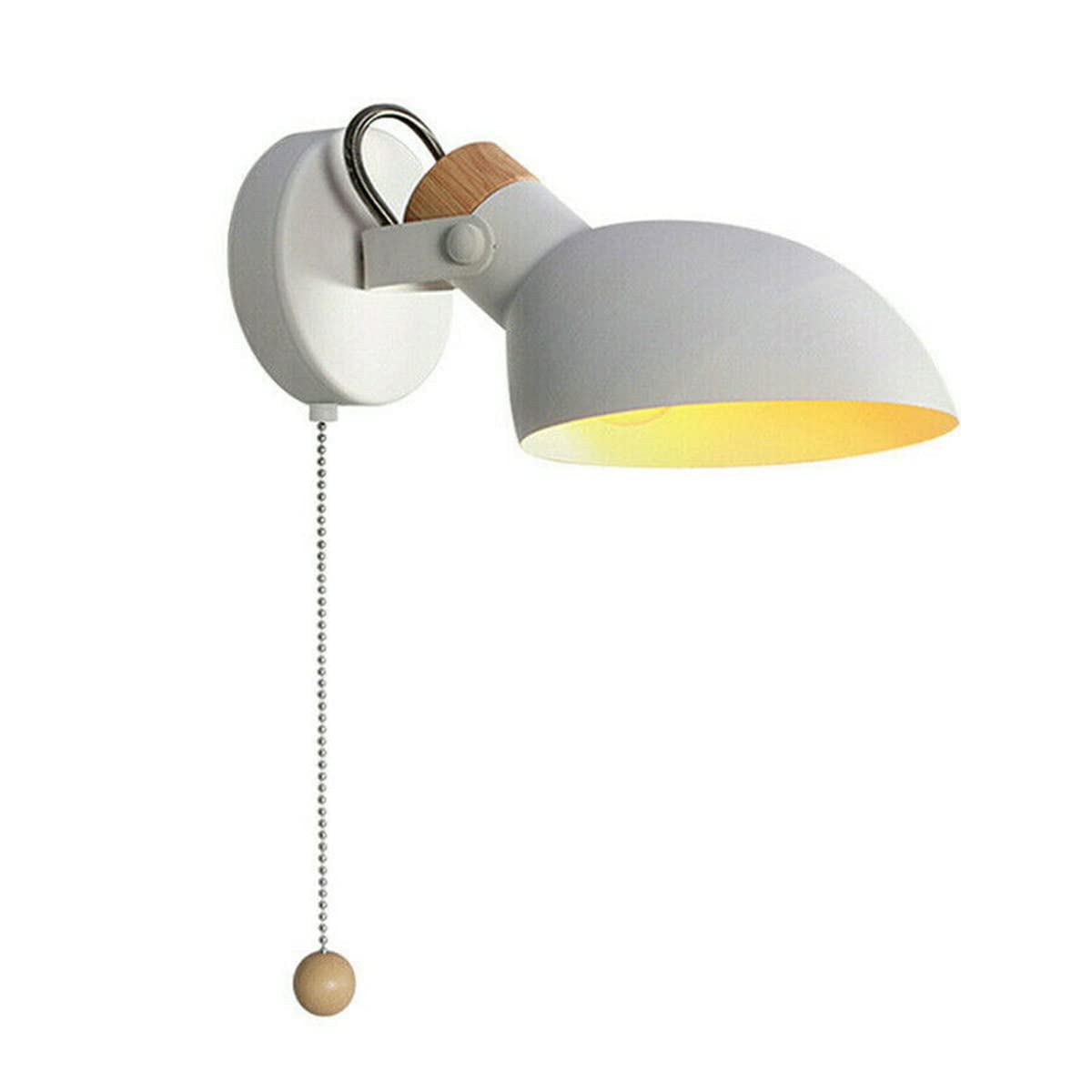 LED Wall Lamp with Pull Chain Cord, Retro Wall Light, Bulb Wall Sconces with ON/Off Switch, Metal Body Surface Mounted for Corridor Bedroom Living Room (White)