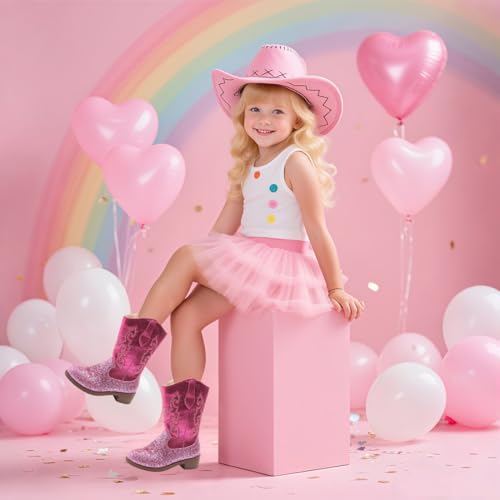 kkdom Cowboy Boots for Boys Girls Glitter Cowgirl Western Boot for Kids Mid Calf Unisex Riding Shoes Little Kid/Big Kid/Toddler2