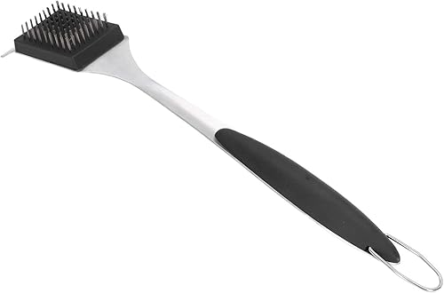TOPINCN Cepillo de parrilla de mango largo, raspador de acero inoxidable, herramienta de barbacoa para el hogar, raspador de cepillo de picnic