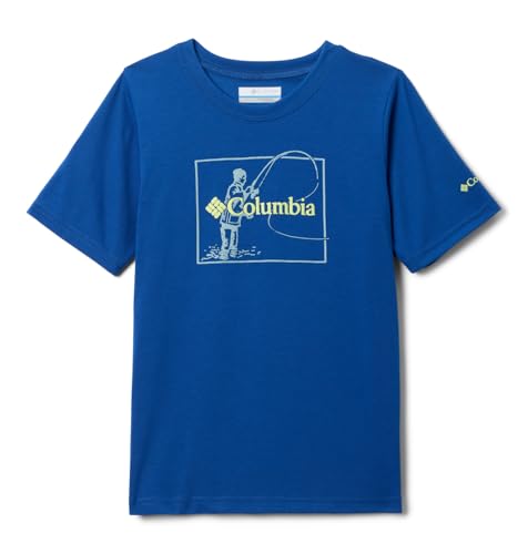 Columbia Youth La Poudre Pass Short Sleeve T-Shirt, Mountain Blue/Fly Fish Fun, X-Large